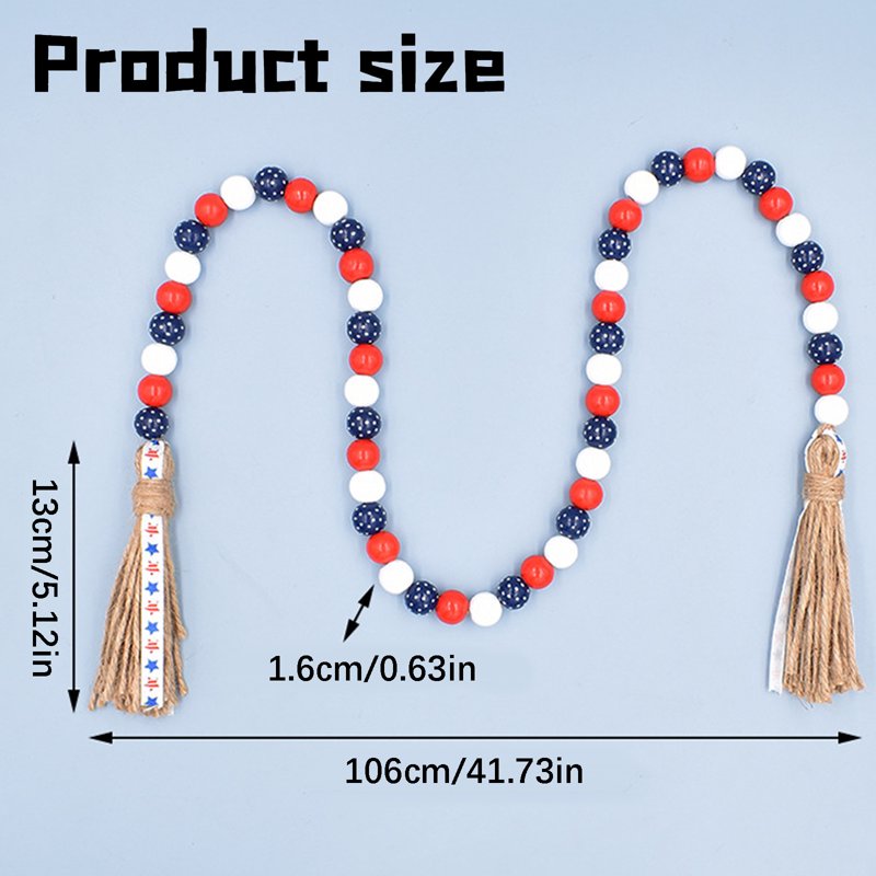 Patriotic Wood Bead Garland for 4th of July Memorial Day and Independence Day Decor