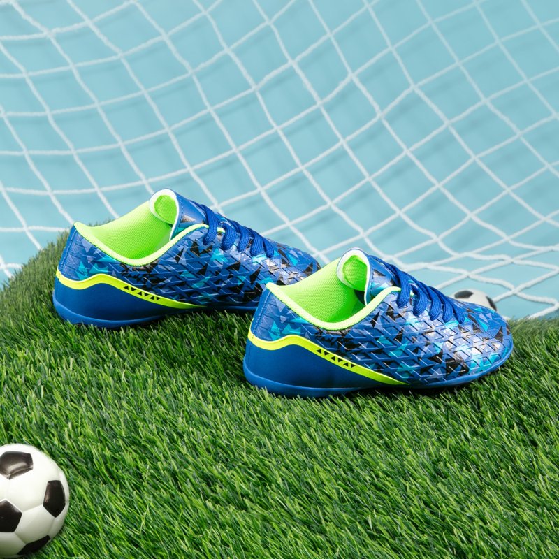 Dream Pairs Kids Turf Soccer Cleats - Lace-Up Indoor Soccer Shoes 12.5 Royal Blue Neon Green