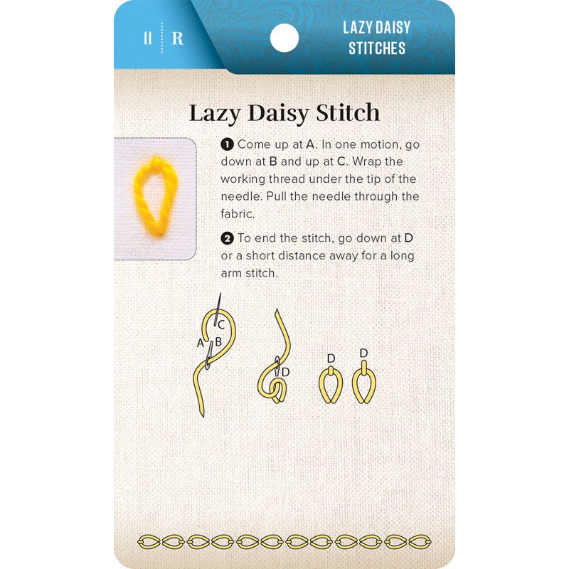 Embroidery Card Set with 60 Stitches, Thread Organizers & Rings - Portable Craft Tool