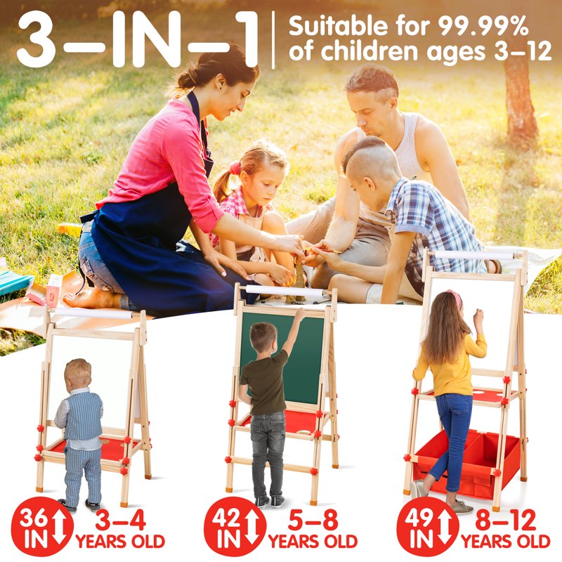 Kids Art Easel with Magnetic Double-Sided Board & Adjustable Height