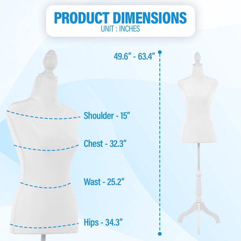 Adjustable Female Dress Form Mannequin with Wooden Tripod Stand – Sewing & Display