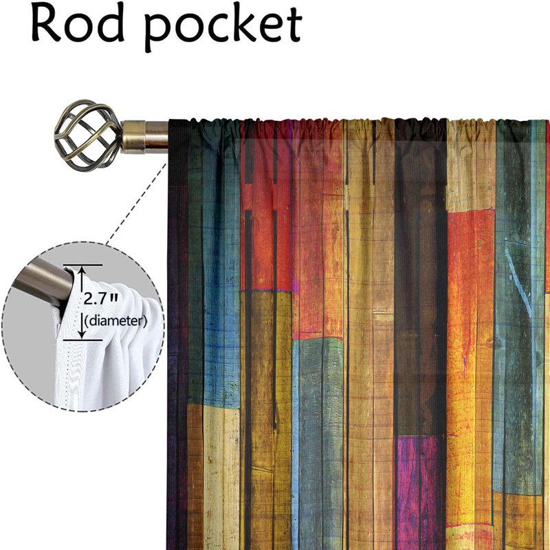 Colorful Wooden Pattern Polyester Curtain Set for Bedroom & Living Room