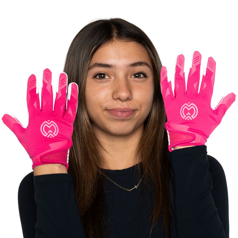 Youth Football Receiver Gloves Pink Medium - ProGrip, Breathable & Secure Fit