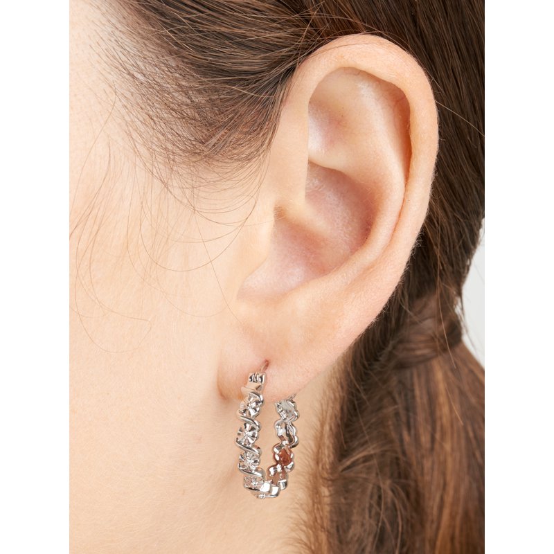 Silver Tone Hoop Earrings with Diamond Accent and S-Link Design