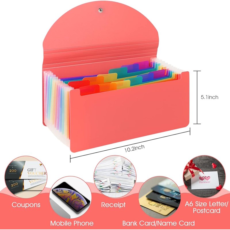 2 Pack A6 Mini Coupon Organizer Wallets with 13 Pockets Pink