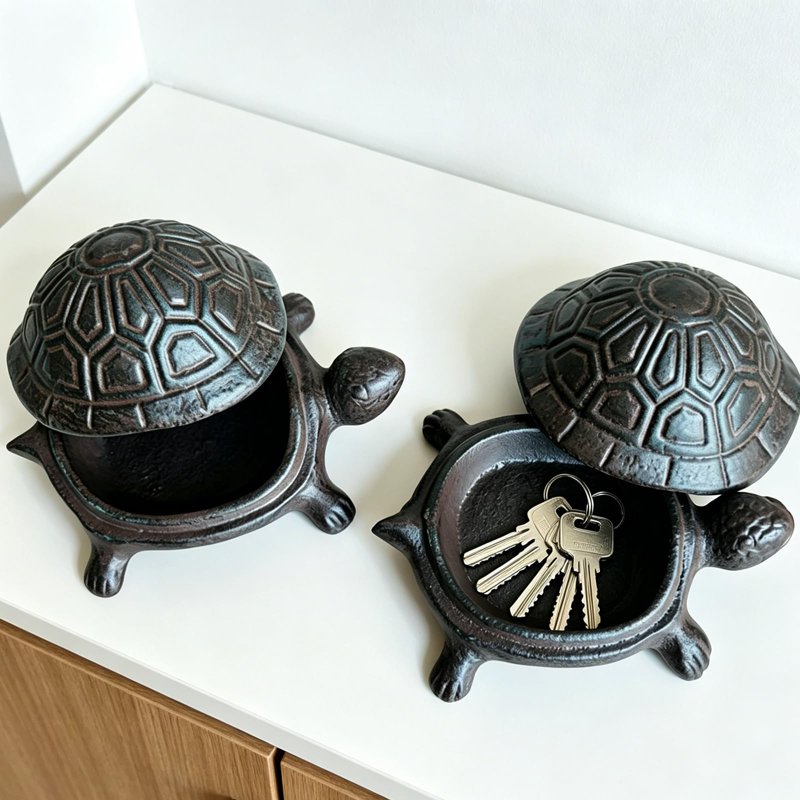 Cast Iron Turtle Key Hider - Weatherproof Outdoor Discreet Key Box for Garden Yard Patio