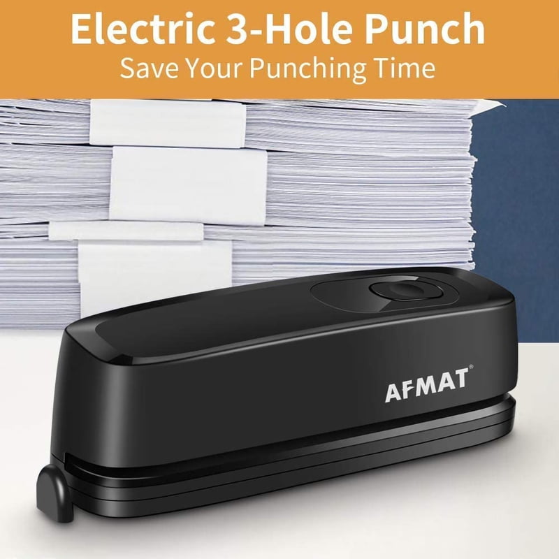 Electric 3-Hole Puncher for Office Paper, 20 Sheet Capacity, Battery or AC Powered