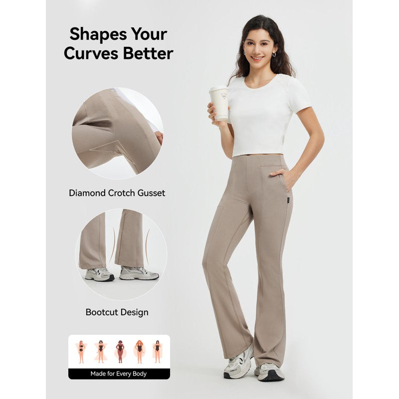 Women's Yoga Dress Pants with Pockets - High Waist, Bootcut, Stretchable, Casual Workwear