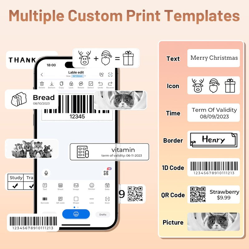 Portable Bluetooth Label Maker with Tape - Wireless Handheld Printer for Home Office & School