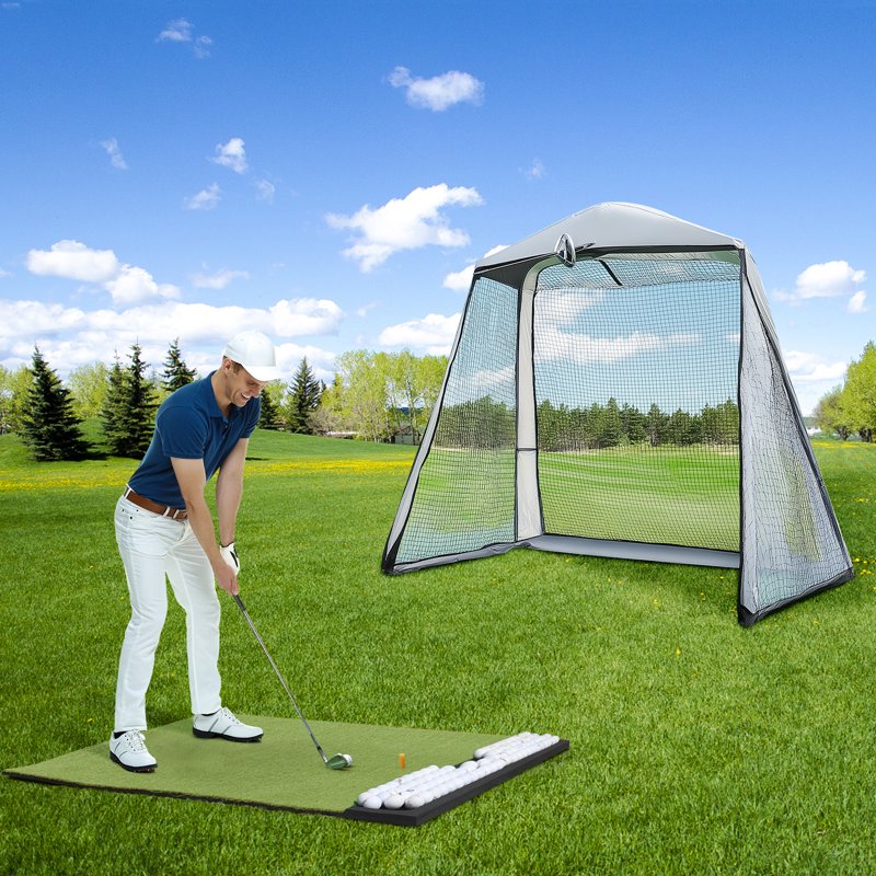 OKESAM 6x4 Ft Golf Hitting Mat with Built-In Ball Tray, Dual-Turf, Thick EVA Base, Foldable - Includes 3 Tees