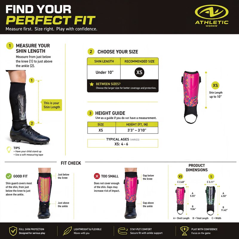 Athletic Works XS Kids Soccer Shin Guards - Pink/Black, PP Shell, Adjustable