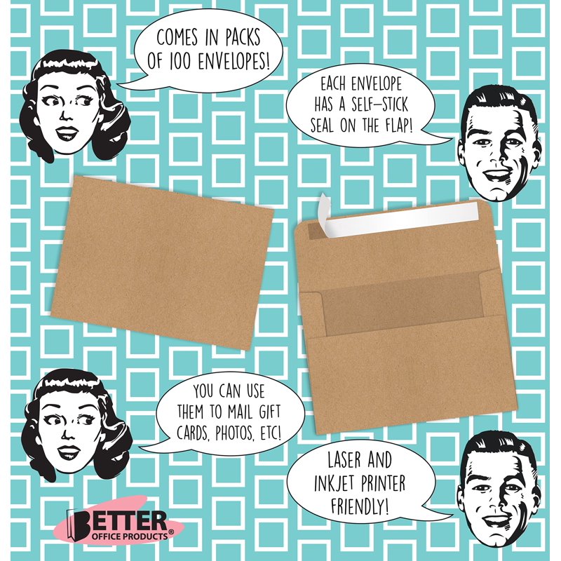 A1 Kraft Invitation Envelopes 100-Pack, 3.625 x 5.12 Inches, Self-Stick Closure