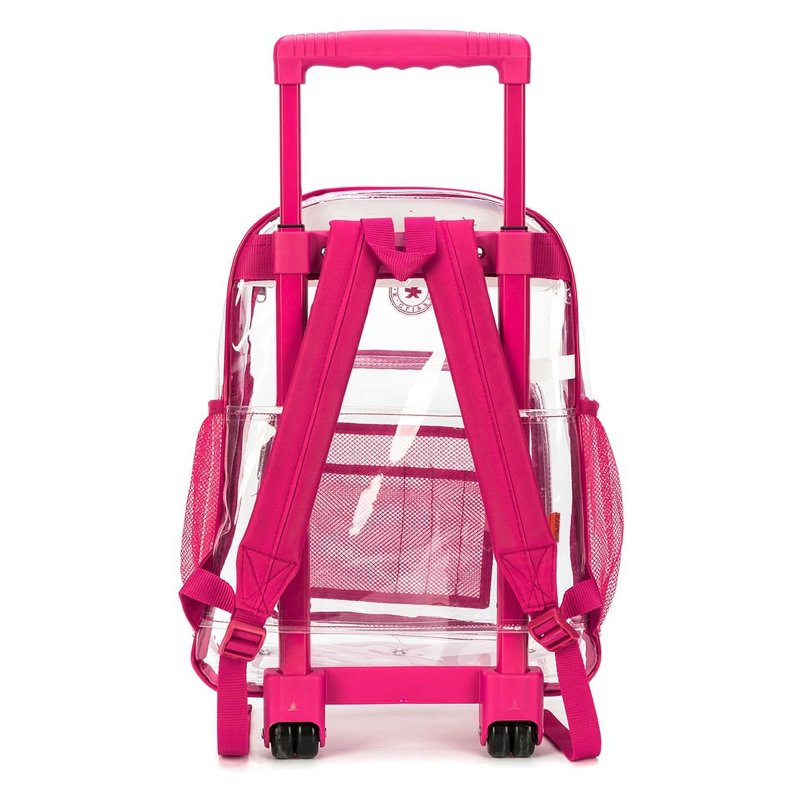 Clear PVC Rolling Backpack with Hot Pink Trim - Unisex Tween-Adult School Bag