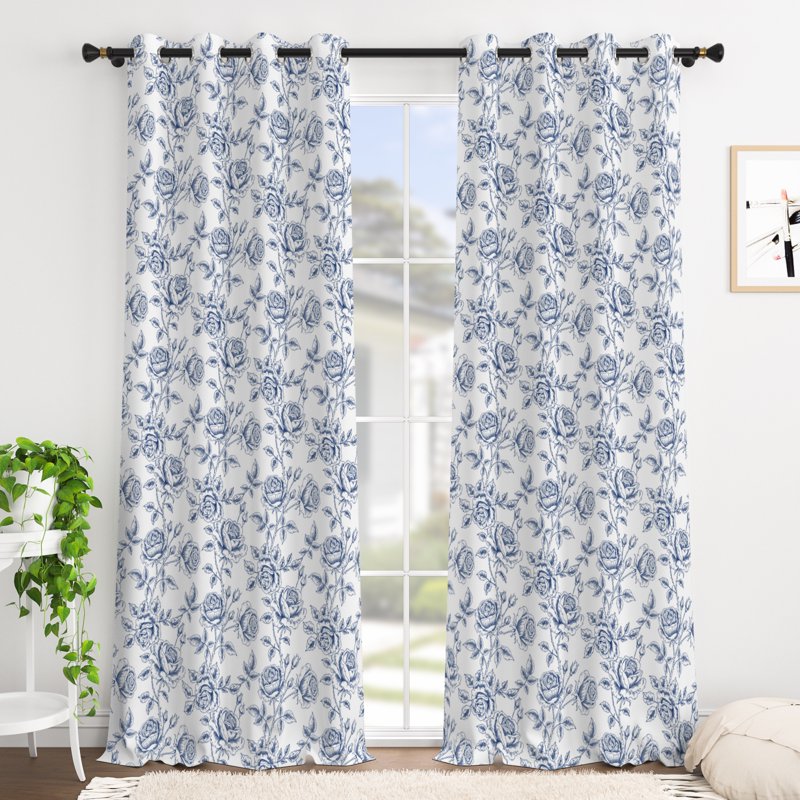 Blackout Floral Curtain Panels - Privacy Window Drapes for Living Room