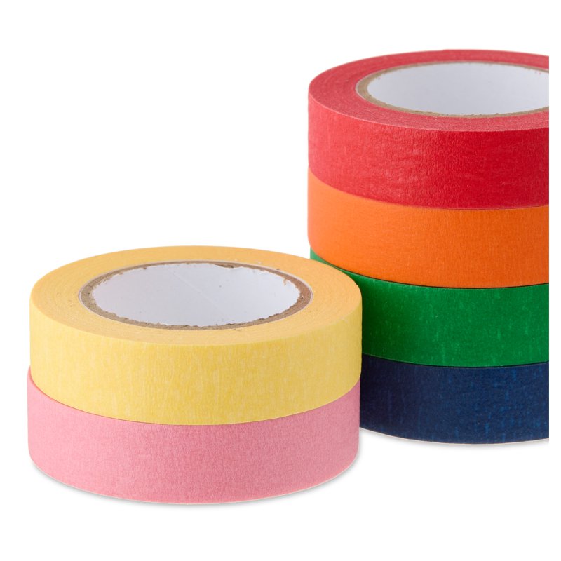 Multicolor Masking Tape Set - 6 Rolls, 0.59 in x 15 yds, Writable, Easy Tear