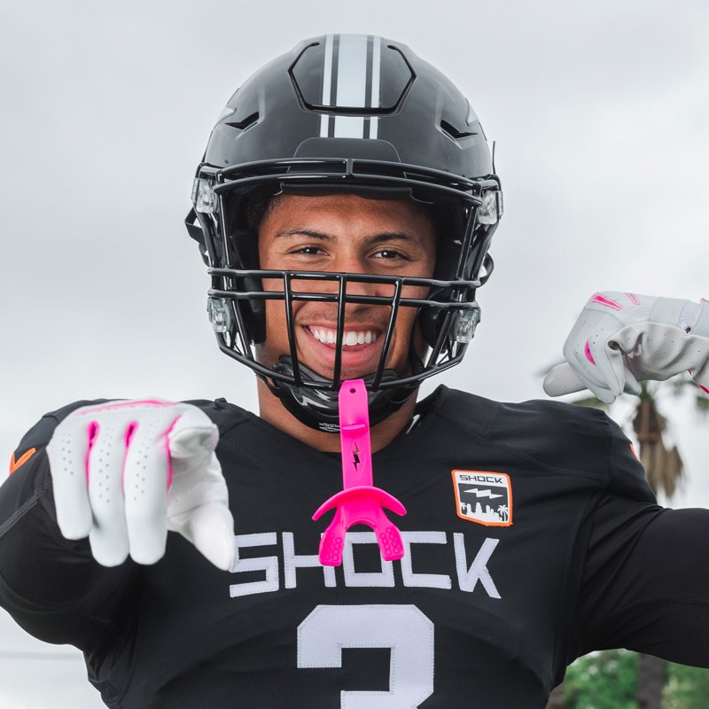 Football Lip Guard - Neon Pink, One Size, Secure Helmet Fit, Shock Doctor