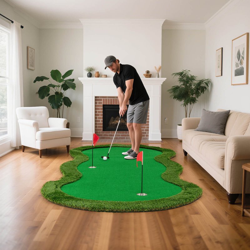 Costway 10 ft x 5 ft Golf Putting Green Mat with 3 Holes, Cups & Balls - Indoor/Outdoor Practice