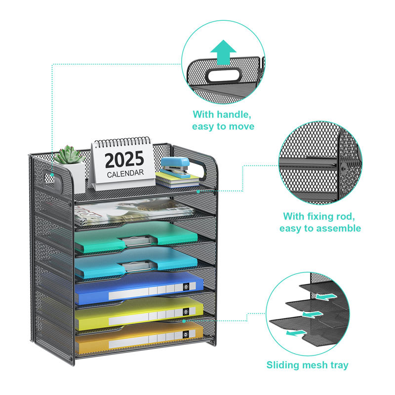 7-Tier Desk Organizer with Handles for Letter & A4 Paper Storage