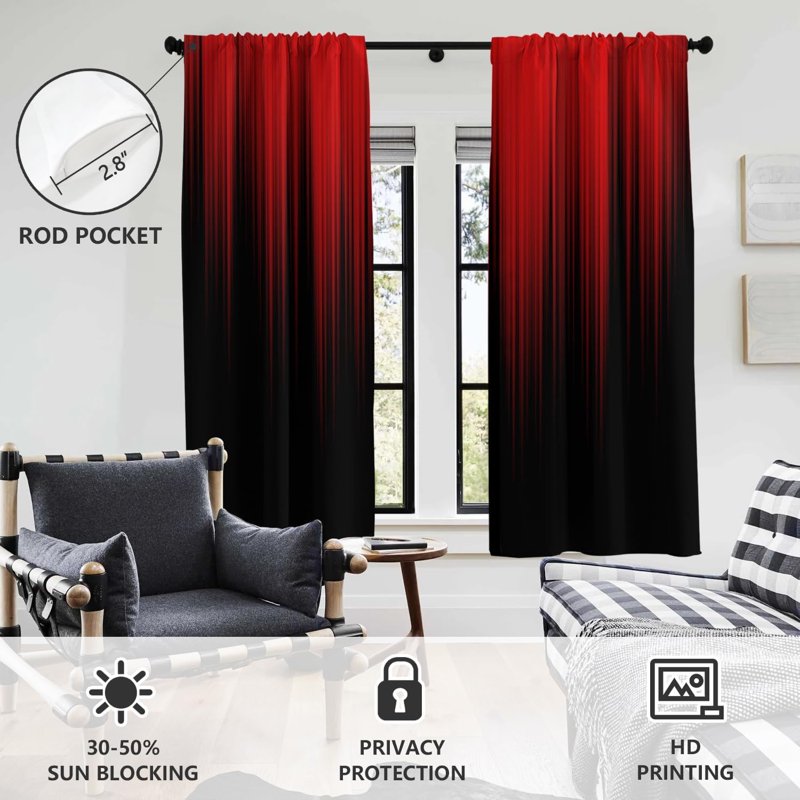Dark Aesthetic Gothic Ombre Curtains for Bedroom & Room Decor - 2 Panels