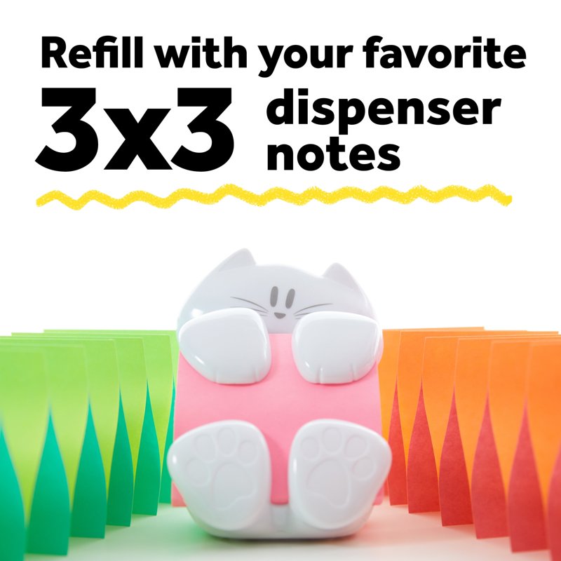 Cat-Shaped Post-it Note Dispenser with 45 Pink Sticky Notes - Desk Organizer