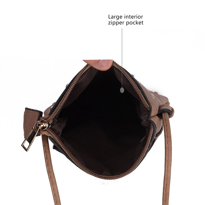 Women's Crossbody Bag with Faux Leather and Silver Details - Black