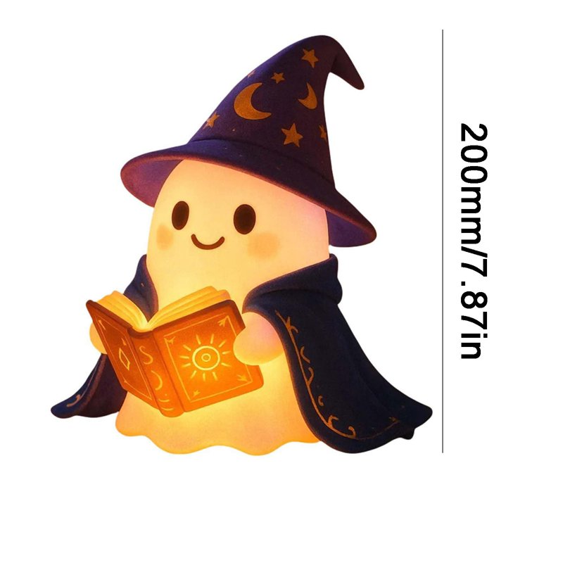 Halloween Ghost Figurine with Reading Book Lamp - Cozy Indoor Night Light Decor