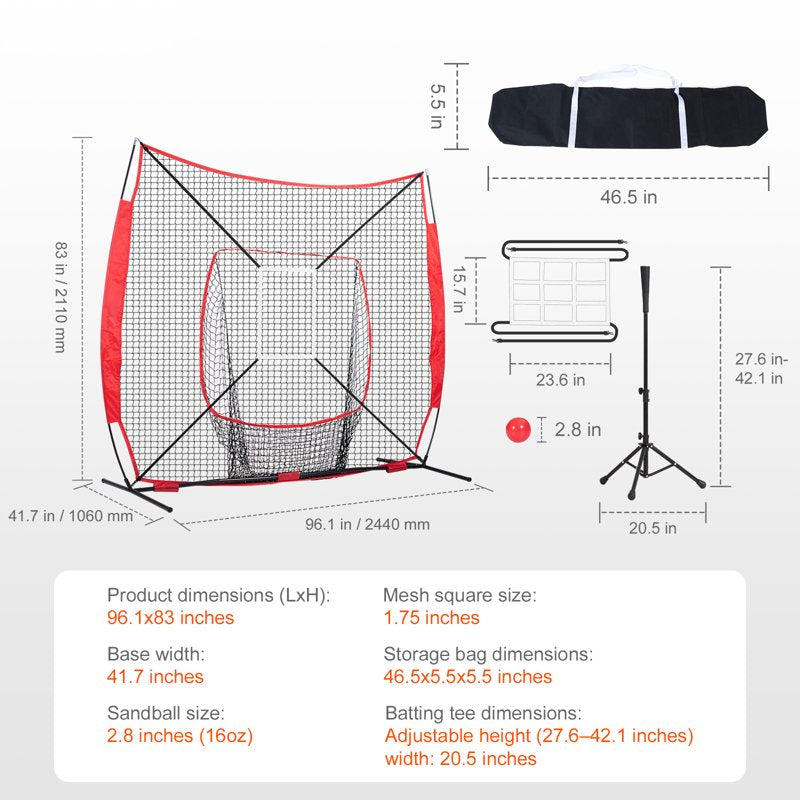 7x7 ft Baseball Softball Practice Net with Batting Tee & Carry Bag