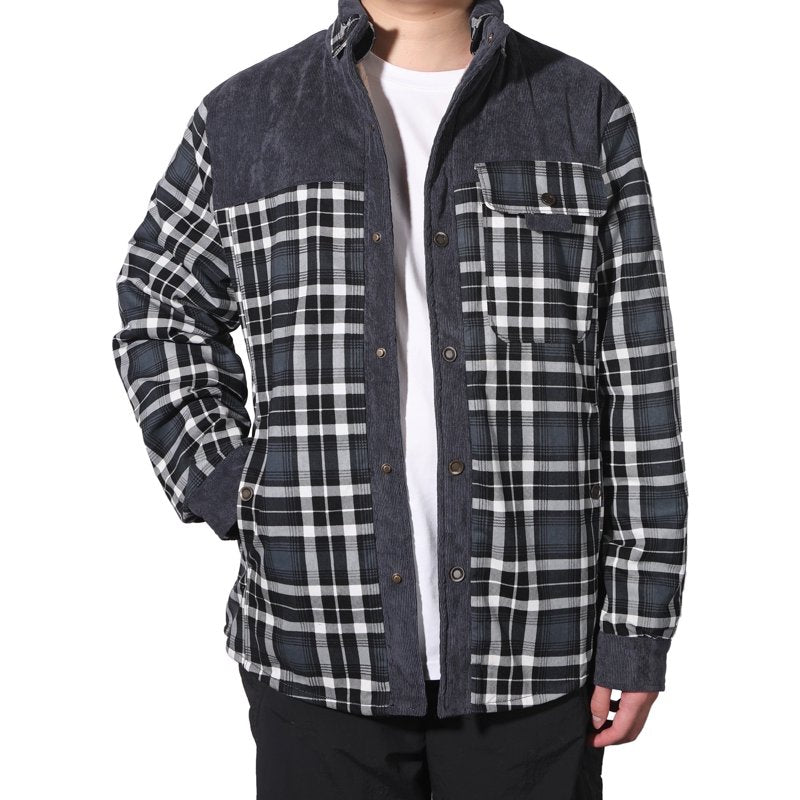 Men's Flannel Jacket Sherpa Lined Shirt Coat with Pockets - Gray, S