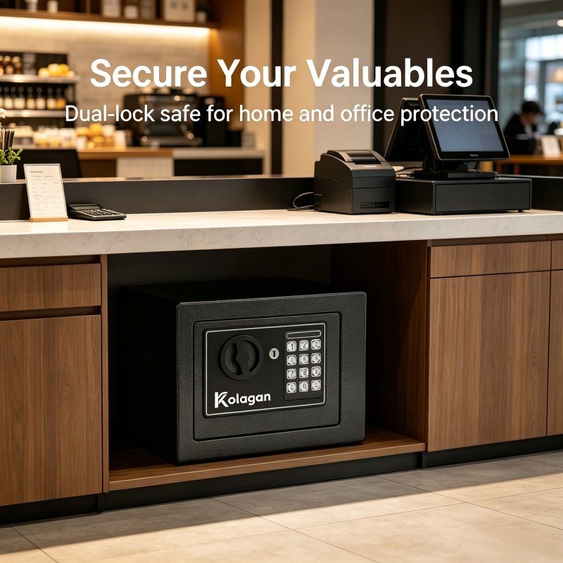 Small Steel Safe Lock Box with Digital Keypad & Keys - Home & Office Security