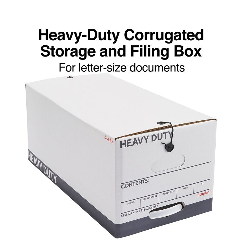 Heavy Duty File Storage Boxes with String and Button Lids - Pack of 4