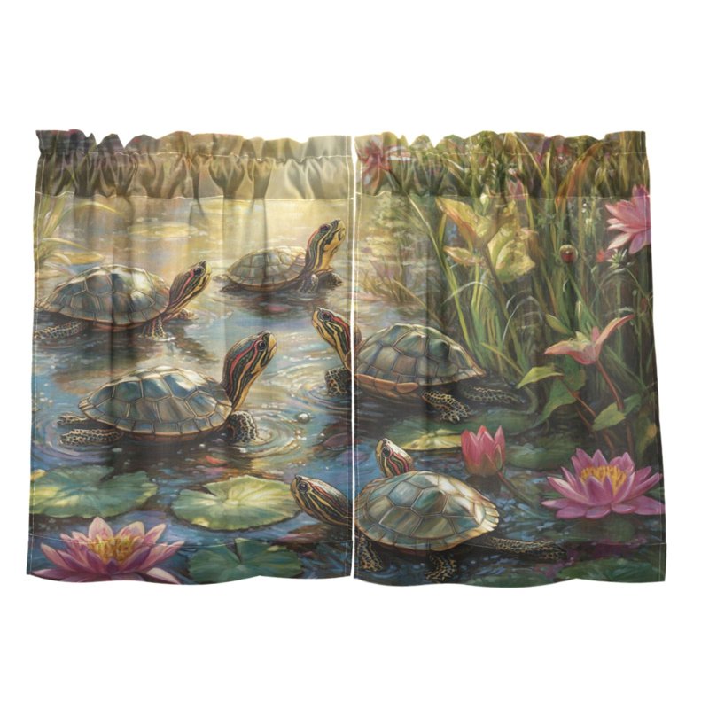 Set of 2 Sunlit Turtle Kitchen Window Curtains - Multiple Sizes