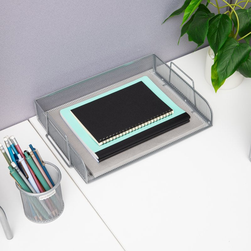 Stackable Desktop Organizer Tray Set - Metal Mesh File Holders, 4-Piece