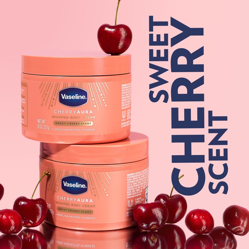 Vaseline Cherry Aura 72HR Moisturizing Body Cream - Dehydrated Skin Nourishment, 8 oz