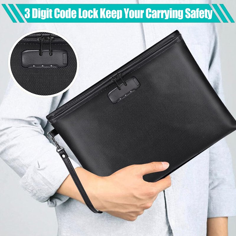Fireproof Waterproof Document Bag with Lock Large A4 Safe Storage Pouch
