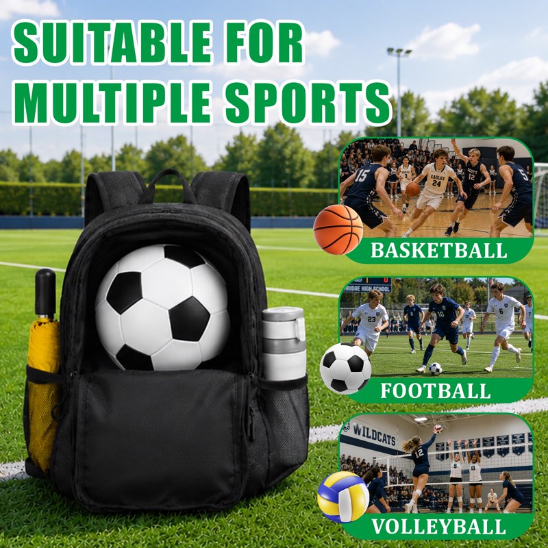 Soccer Bag with Ball Holder & Shoe Compartment Water-Resistant Sports Backpack