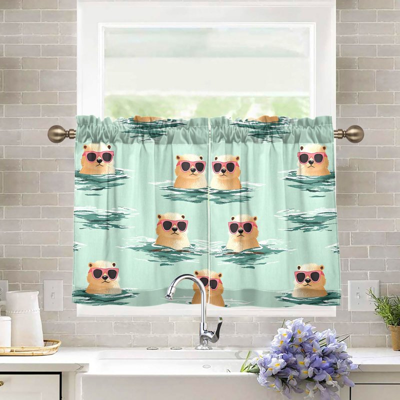 Light Filtering Privacy Tier Curtains 2 Panels - 27x36 Inches, Semi-Sheer for Kitchen & Bathroom