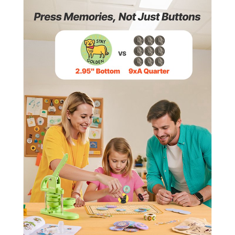 Button Maker Machine 2.95 Inch with 100 Button Parts & Handle - DIY Badge & Keychain