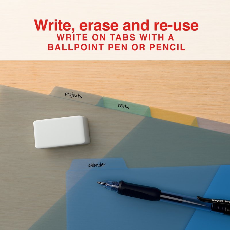 Multicolor Write & Erase Plastic Dividers with Pockets - 5 Tabs for Binders