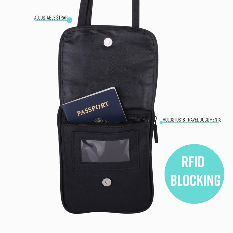 Unisex Anti-Theft Fabric Shoulder Bag with RFID Blocking - Black