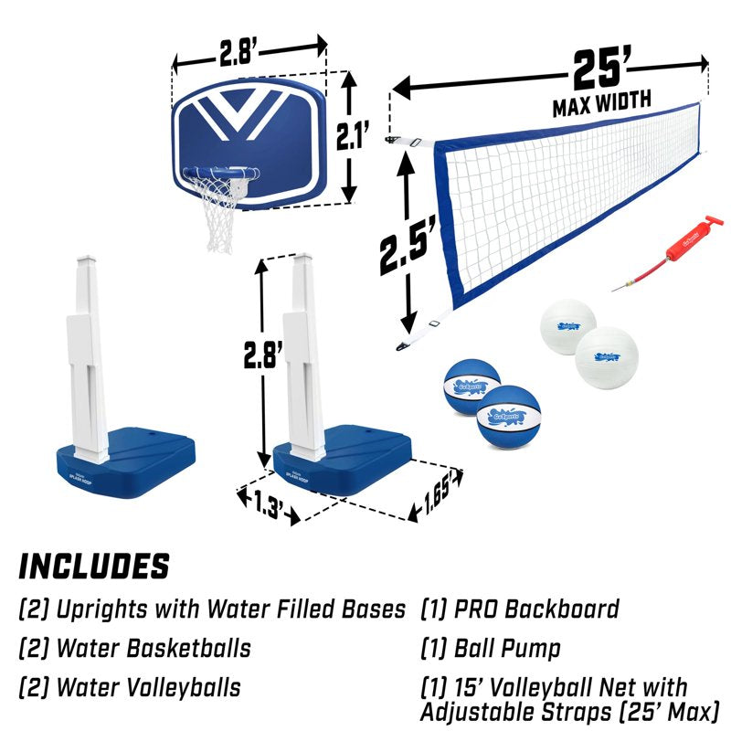 Pool Basketball and Volleyball Game Set - 2-in-1 Water Sports Equipment
