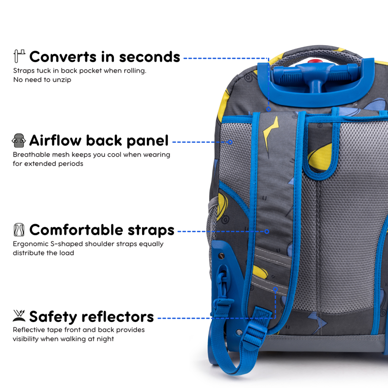 Unisex 18-Inch Rolling Backpack for School and Travel - Liteboard
