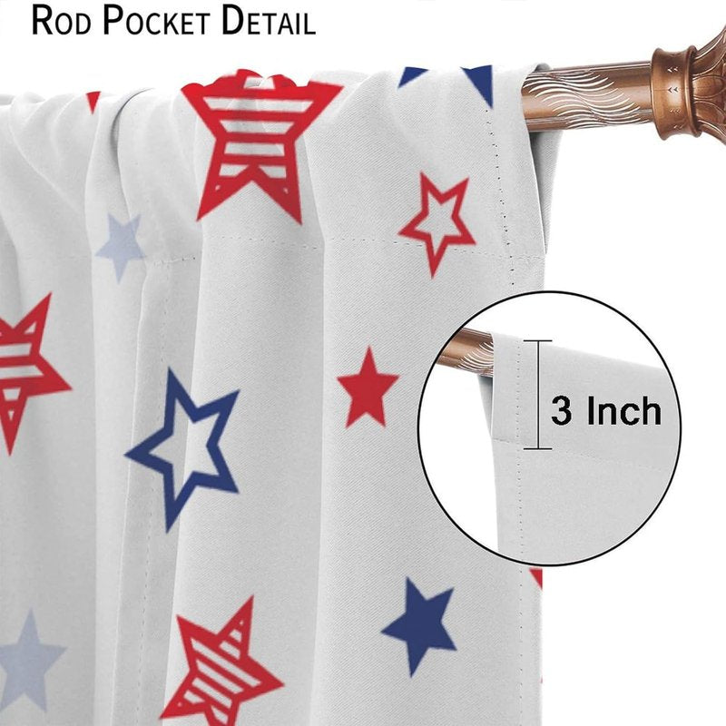 Independence Day Flagout Curtain Set - 4th of July Blue Red Star American Flag Pattern Window Drapes - Multiple Sizes