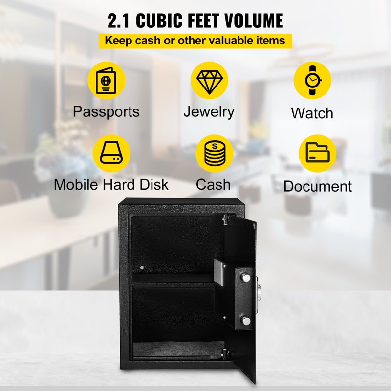 60L Digital Safe with Fingerprint & Key Lock, Fireproof Steel Security Box