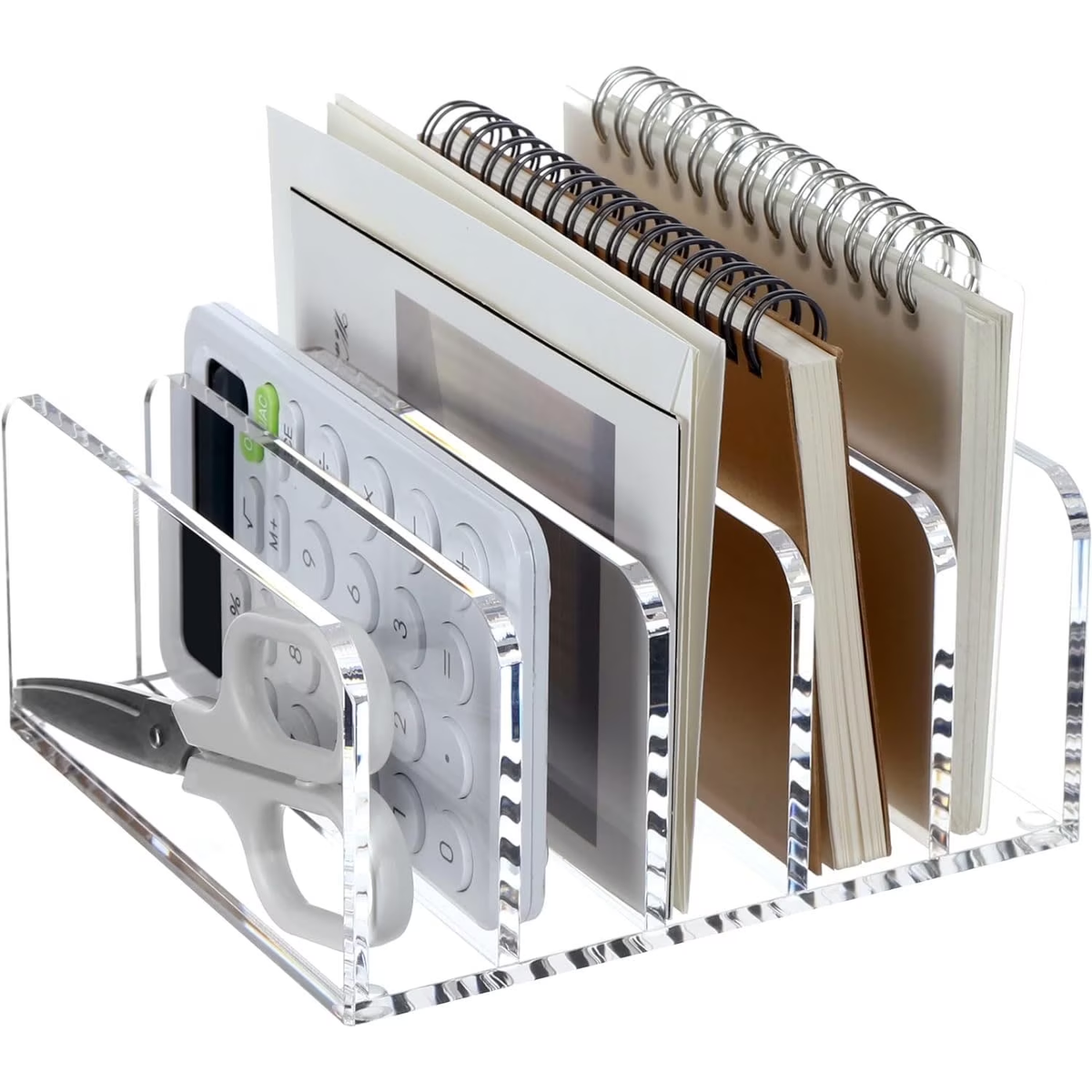 Acrylic Desk File Organizer Holder - 5 Clear Mail Sorter & Document Racks