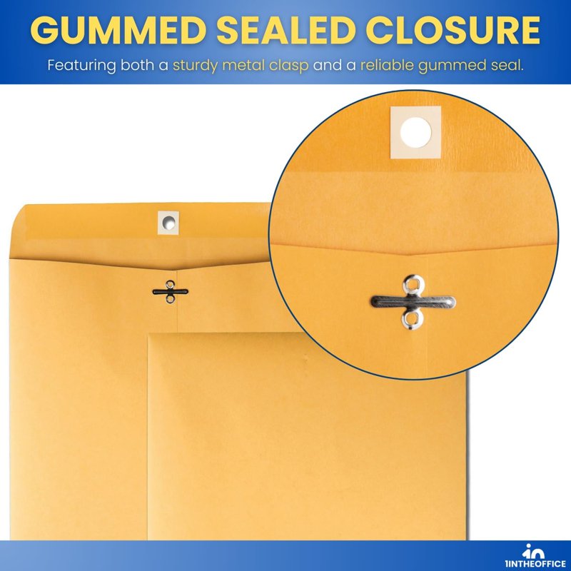 9x12 Brown Kraft Clasp Envelopes with Gummed Seal - 12 Pack