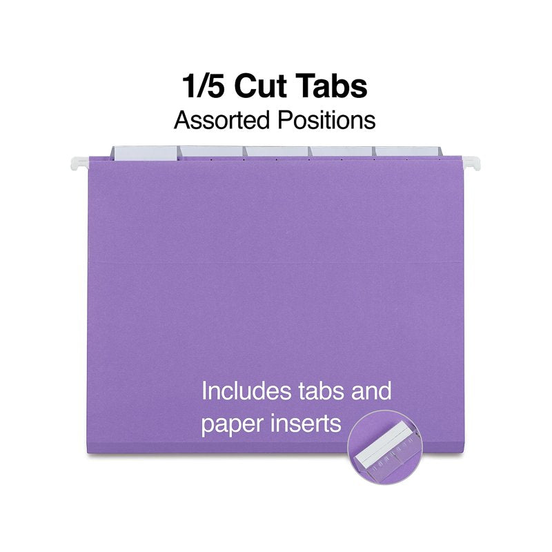 Purple Hanging File Folders 5-Tab Letter Size - 50 Pack