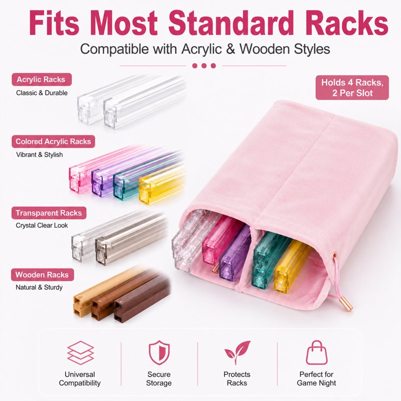 Velvet Mahjong Rack Storage Bag with 2 Compartments for 4 Racks & Pushers
