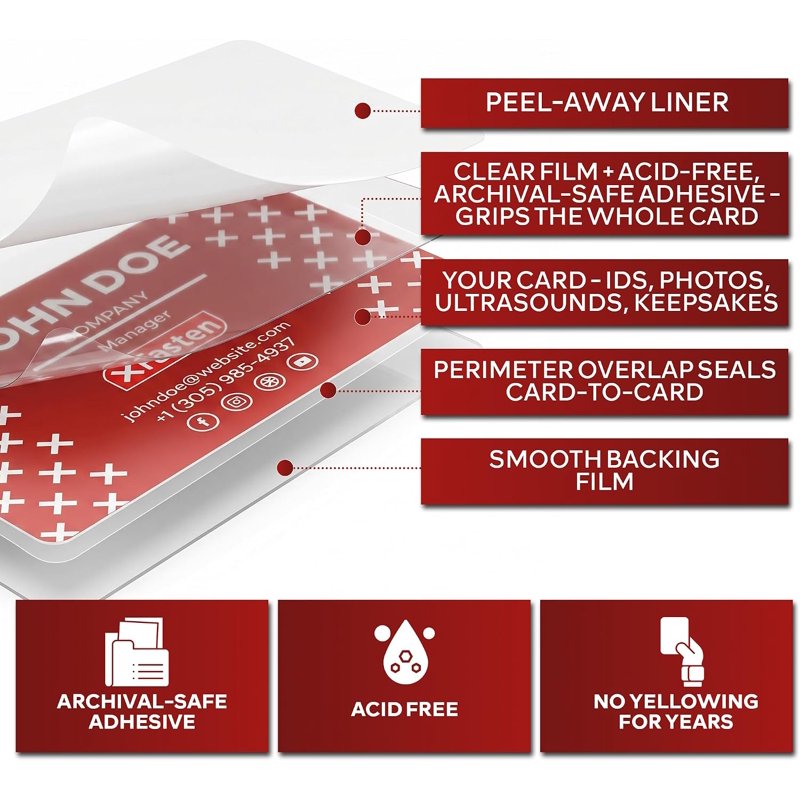 Self-Adhesive Laminating Pouches 4x3 Inches, 50 Pack - Clear Photo Size