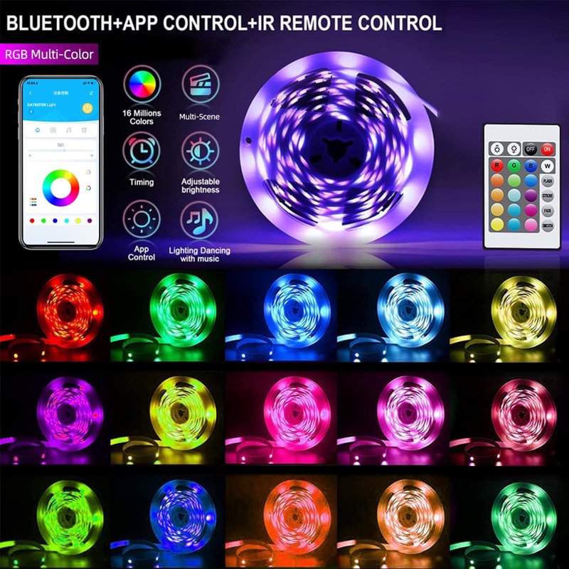 USB Powered RGB LED Strip Lights 100ft with App & Music Sync for Bedroom Decor