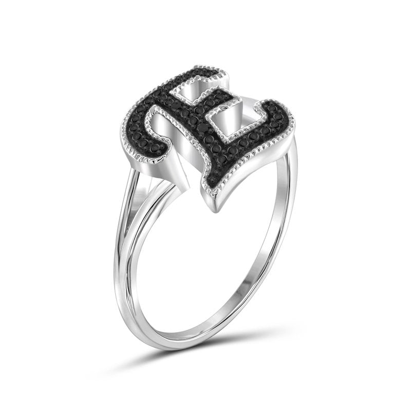 Black Diamond Initial Letter Ring for Women - Custom Sterling Silver Monogram Jewelry